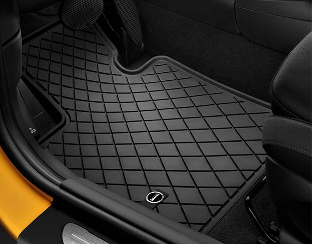 Floor mats in a car.